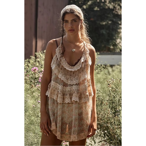 Free People Bali Theodora Slip Dress Frosted Mint Small NWT Ruffles Ethereal - Picture 14 of 16